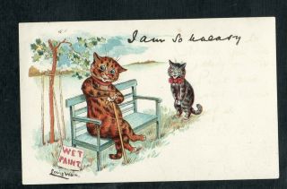 E833 Postcard Artist Louis Wain Cat Sits On Wet Paint Rare