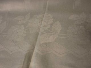 Vintage White Irish Linen Damask Tablecloth W Hydrangea Flowers Monogram " L " 60 "