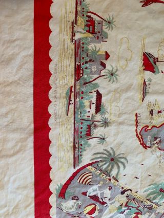 Vintage FLORIDA State Map Souvenir Tablecloth Red Pre Disney Cloth. 3
