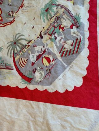 Vintage FLORIDA State Map Souvenir Tablecloth Red Pre Disney Cloth. 4