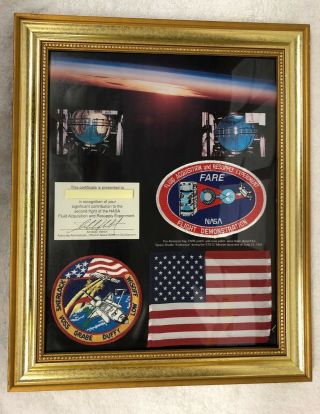 Nasa Space Shuttle Endeavor Sts - 57 Flag,  Crew Patch And Fare Certificate Framed