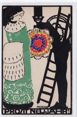 Prosit Jahre: Wiener Werkstaette Postcard No.  748 By Maria Likarz (c24110)