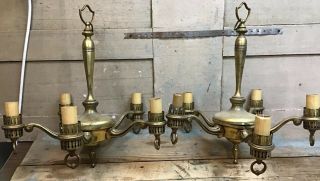 Set Of 2 Vintage Solid Brass 5 Arm Chandelier Light Fixture - / Repair