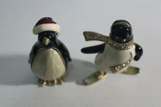 Vintage Small Monet And Jones Jny Enamel Metallic Trinket Box Penguins