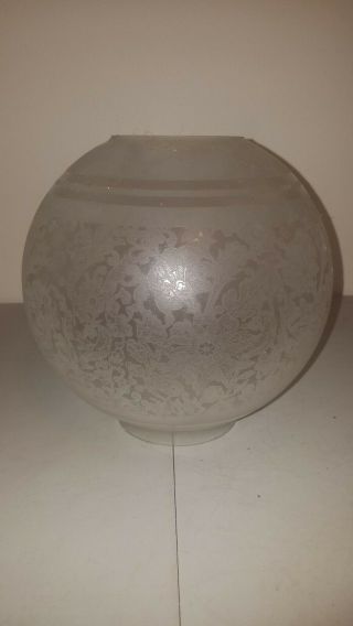 Antique 10” Frosted Deep Etched Oil Kerosene Ball Lamp Shade Globe 4 " Fitter