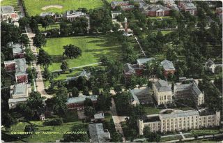 Linen Postcard,  Aerial View Of The University Of Alabama,  Tuscaloosa