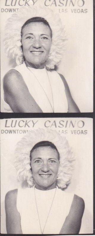 Vintage Photo Booth - Strip - Souvenir Lucky Casino - Las Vegas,  Nv.  - Woman Feather Hat