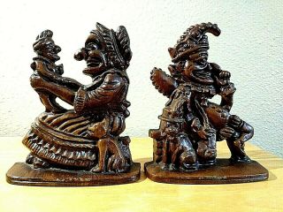 Vintage Punch & Judy Cast Iron Bookends Signed Emig Jester/old Time Puppet Show