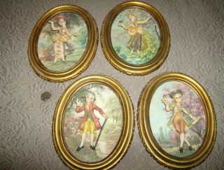 Made In Italy Empire Art 3d Victorian Figurals Wall Plaques Set Of 4 Framed