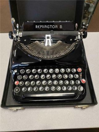 Vintage Remington Rand 5 Glossy Portable Typewriter Black With Case - Nos