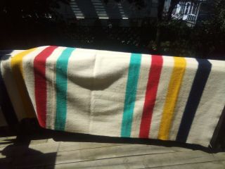 Vintage Wool Blanket Hudson Bay Company 4 Point 100 Wool Trapper Blanket 1950?