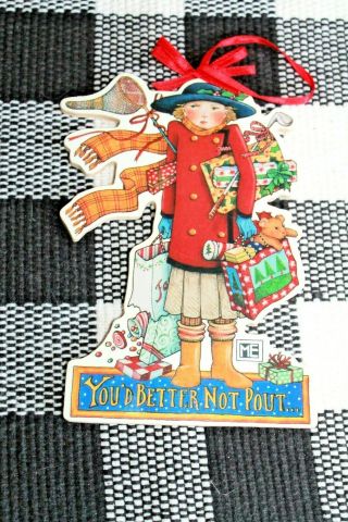 Mary Engelbreit " Better Not Pout " Wooden Christmas Ornament