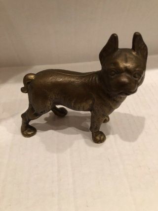 Vintage Antique Brass Cast Iron Boston Terrier French Bulldog Bank