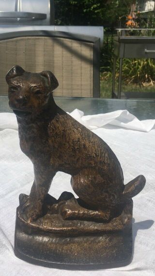 Authentic Antique Cast - Iron Fox Terrier/airedale Doorstop Paint