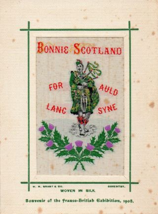 Rare: Franco - British Exhibition 1908: Woven Silk Card: Bonnie Scotland