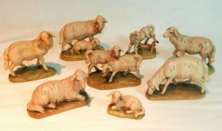 E Kostner 6 " Nativity Set 8 Sheep Figures Carved Wood