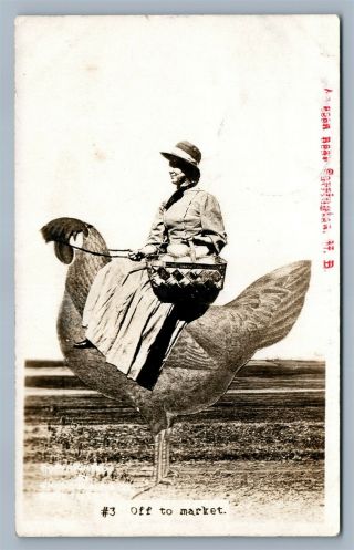 Riding Exaggerated Chicken 1910 Antique Real Photo Postcard Rppc Montage Collage