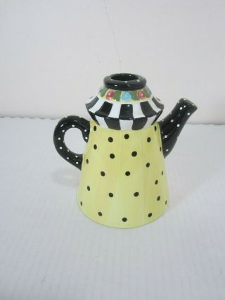Mary Engelbriet Tea Pot Pillar Candle Holder Whimsical Floral Polka Dot