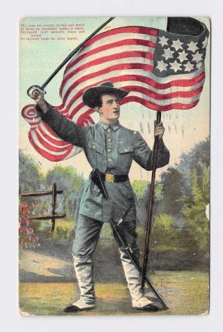 Ppc Postcard Usa Patriotic Revolutionary War Soldier With Flag And Saber Thy Son