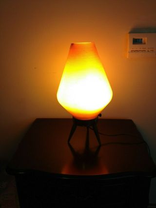 Vintage Mid Century Modern Tripod Beehive Lamp Plastic Orange Atomic Retro