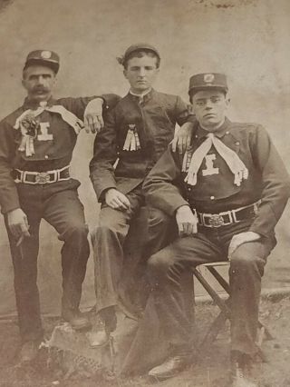 Rare Circa 1860s Image Of 3 Highly Decorated Firemen Buddies In Uniform