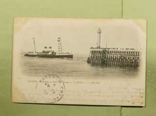 Dr Who 1904 France Dieppe Pier/ship Postcard To England D99122