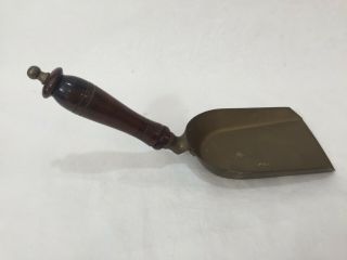 Vintage Brass Scuttle Coal Shovel With Wooden Handle,  14 " Long X 4 3/4 " Wide