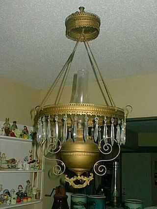 Antique B&h Hanging Oil Lamp Bradley Hubbard Complete Motor Smoke Bell No Shade
