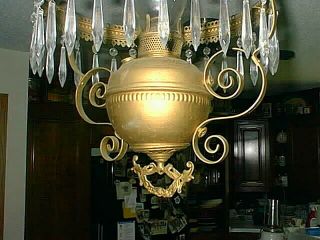 Antique B&H Hanging Oil Lamp Bradley Hubbard Complete Motor Smoke Bell No Shade 5
