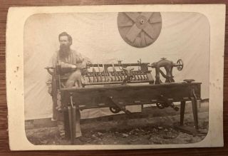Small Cabinet Card Civil War Era Wood Turner And Lathe - Headstock And Tailstock