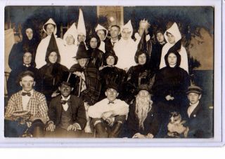 Real Photo Postcard Rppc - Halloween Witches & People In Costume Black Face