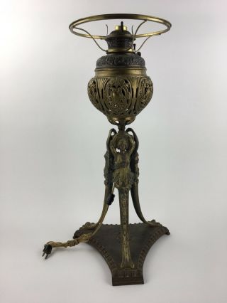 19th C.  Bradley & Hubbard Electric Oil Brass Bronze Figural Lady Lamp B&H 2