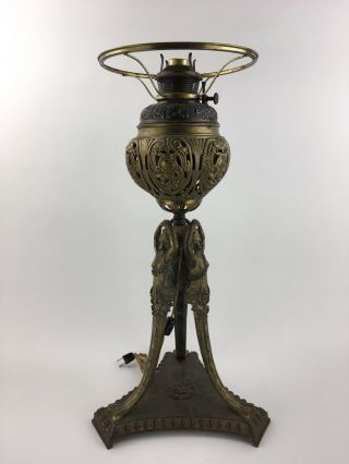 19th C.  Bradley & Hubbard Electric Oil Brass Bronze Figural Lady Lamp B&H 3
