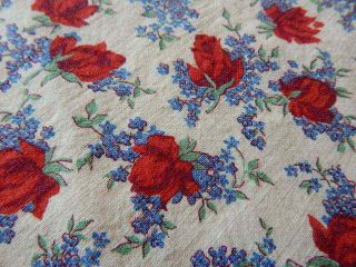 Vintage Feedsack Red Roses & Blue Forget Me Nots Whole Feed Sack Fabric