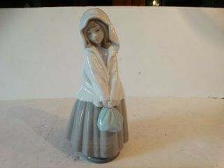 Vintage Lladro Nao Gres? Figurine Girl W/bag 10 Inches Retired Glossy