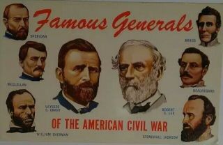 Vintage Military Postcard Famous Generals Civil War Lee Grant Bragg Sheridan