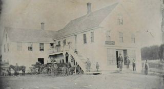 5 " X7” Tintype Of Eastern Express Co Office Building Wagons Workers 1860s Maine?