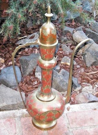 Antique Vintage Large 22.  5 " Tall Brass Dallah Arabic Middle East Coffee Pot