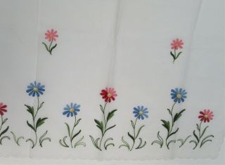 VINTAGE CURTAINS 4 PANELS SEMI SHEER WHITE EMBROIDERED PINK BLUE FLOWERS 35X35L 2