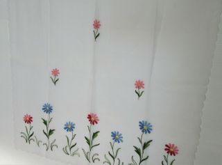 VINTAGE CURTAINS 4 PANELS SEMI SHEER WHITE EMBROIDERED PINK BLUE FLOWERS 35X35L 3