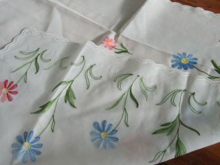 VINTAGE CURTAINS 4 PANELS SEMI SHEER WHITE EMBROIDERED PINK BLUE FLOWERS 35X35L 6