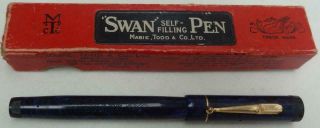 Swan Mabie Todd Patent Leverless Fountain Pen Lapis Lazuli Blue 1930s