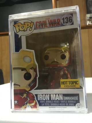Funko Pop Marvel Civil War Iron Man Unmasked 136 Hot Topic W/ Hard Pop Stack