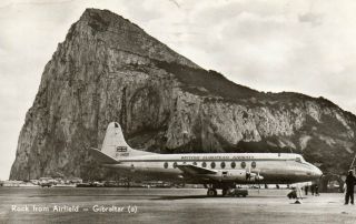 Old Rps Postcard 1956 - Gibraltar - Rock From The Airport - Bea Plane On Runway