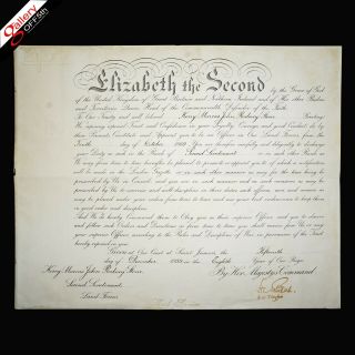 Queen Elizabeth Ii Signed Military Document Commission Appointment Letter Order