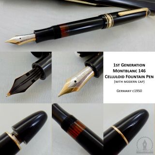 C1950 1st Version Celluloid Montblanc Meisterstuck 146 Fountain Pen 14k M Nib
