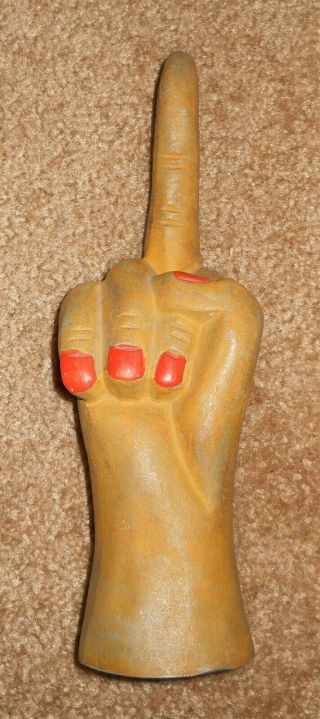 Vintage Hand Painted Cast Aluminum Middle Finger Statuette