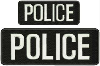 Police Embroidery Patches 3x8 And 2x5 Hook On White