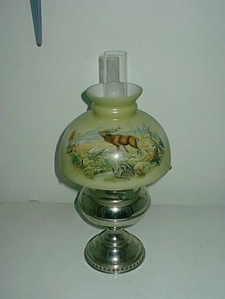 Rare Antique B&h Bradley Hubbard Elk Glass Shade Oil Lamp Lantern Vintage Workin