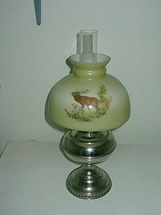 Rare Antique B&H Bradley Hubbard Elk Glass Shade Oil Lamp Lantern Vintage Workin 2